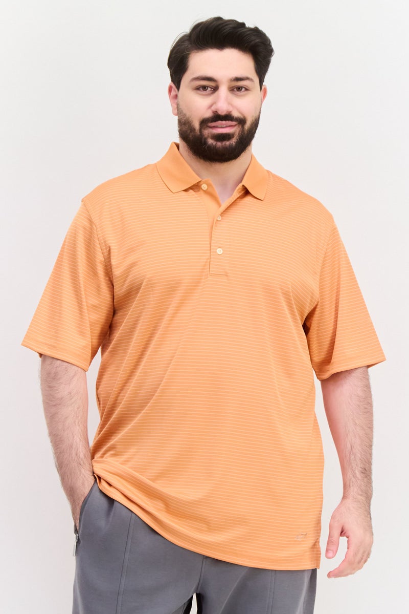 Greg Norman Men Sportswear Fit Training Stripe Polo Shirt, Orange - Image 1