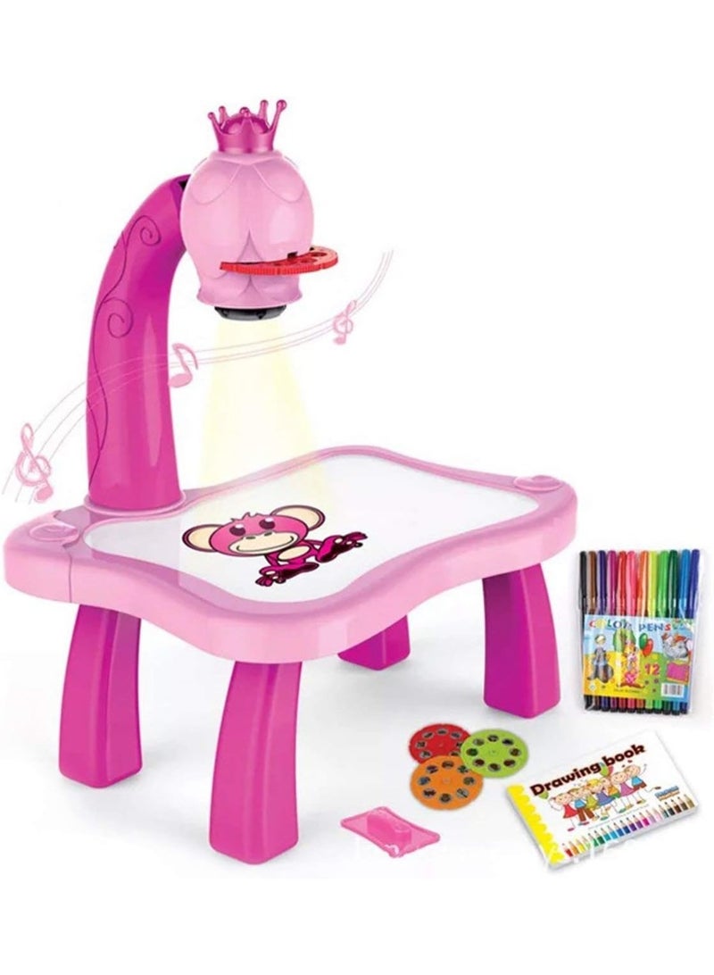 ARGT Kids Learning Desk with Smart Projector – Pink Drawing Table Toy with Light & Music for Creative Educational Play - Image 1