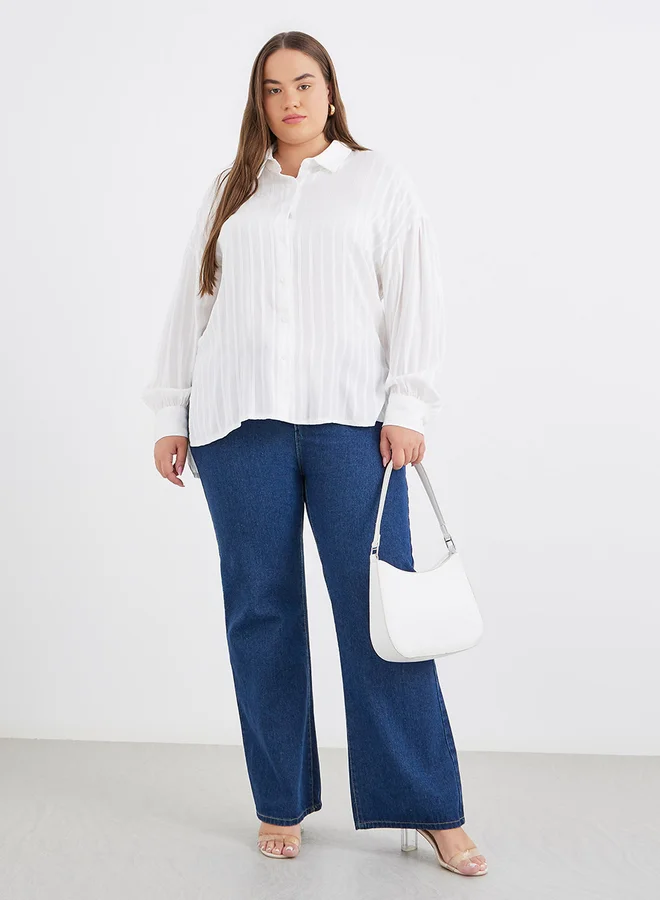Styli Styli Plus Longline Shirt with Textured Striped