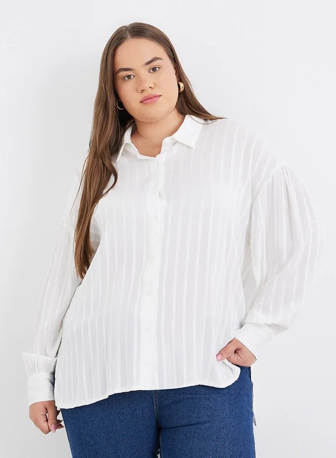 Styli Styli Plus Longline Shirt with Textured Striped