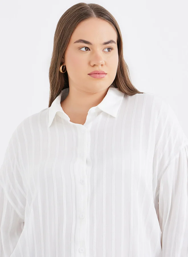 Styli Styli Plus Longline Shirt with Textured Striped