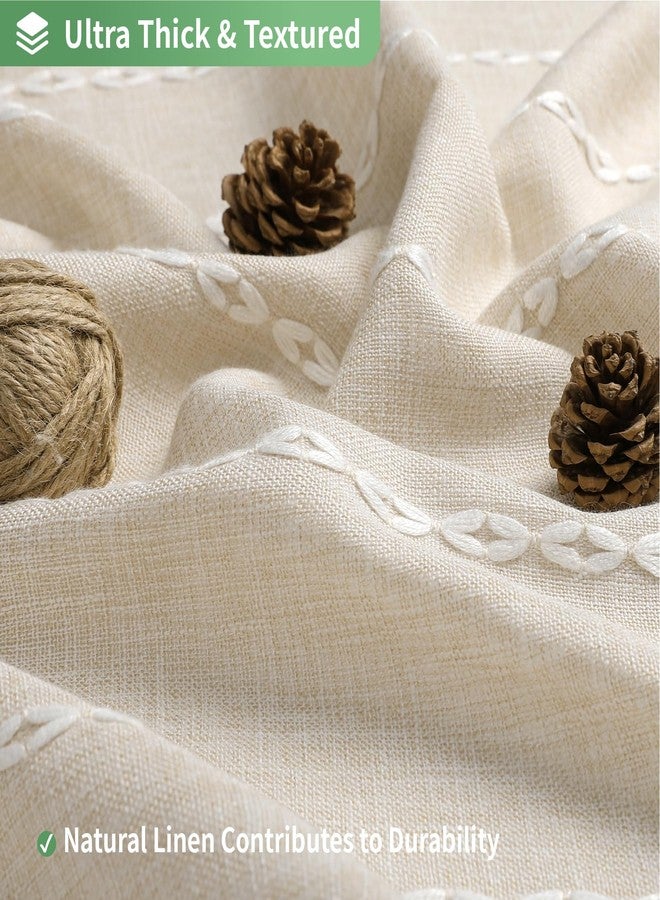 eachope Boho Farmhouse No Hook Shower Curtain Set with Snap-in Fabric Liner,Heavy-Duty Linen Textured Rustic Striped Design,Water-Repellent with Tassels and Sheer Window,Cream/Beige,71x74 - Image 2