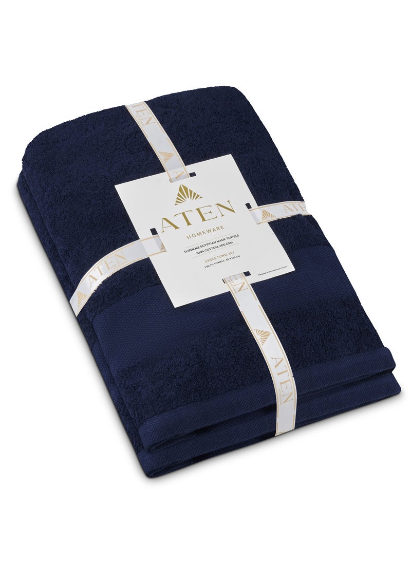 Aten Homeware ATEN Homeware Supreme Egyptian Cotton Bath Towel Set – 2 Piece Set with 2 Extra Large Bath Towels 70 x 140 cm, Ultra Soft, Highly Absorbent, OEKO-TEX Certified, Made in Egypt - (Navy) - 2 PIECES  - Image 4