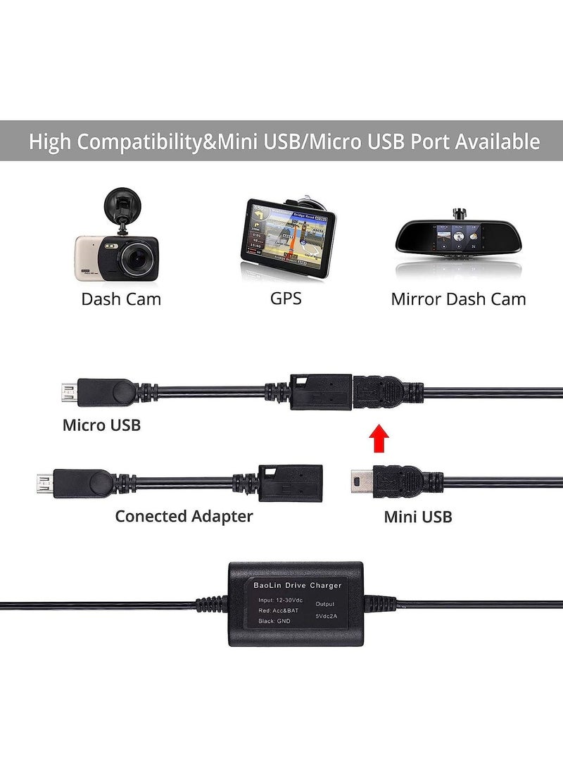 VKL 10ft Hard Wire Kit for Dash Cam with Mini/Micro/Micro2 Fuse 12V-24V to 5V Dash Cam Hardwire Kit - Image 4