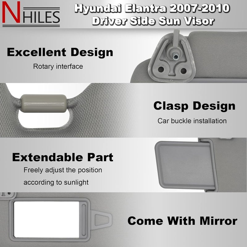 NHILES Left Driver Side Sun Visor for Hyundai Elantra 2007-2010 - Image 2