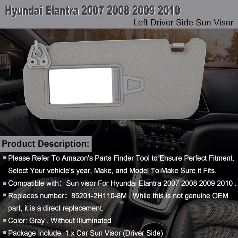 NHILES Left Driver Side Sun Visor for Hyundai Elantra 2007-2010 - Image 3
