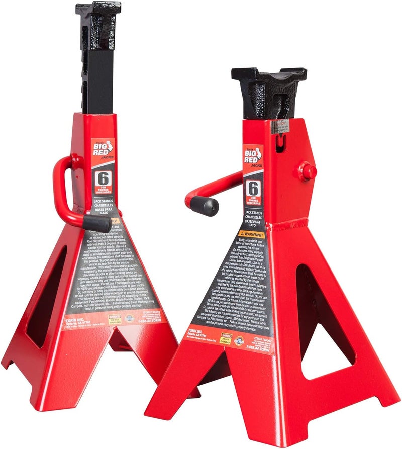 BIG RED T46202 Torin Steel Jack Stands: 6 Ton (12,000 lb) Capacity, Red, 1 Pair - Image 1