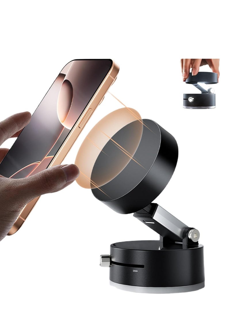 بلو فاير حامل جوال مغناطيسي شفط فراغي مطور 2025 – دوران 360°، قابل للطي والسحب، حامل هاتف مزدوج الجوانب للاستخدام في السيارة (لوحة القيادة، الزجاج الأمامي، فتحات التكييف)، الحمام، الجيم، المكتب والسفر | قوة شفط عسكرية فائقة، خفيف الوزن ومتين (أسود) - Image 1