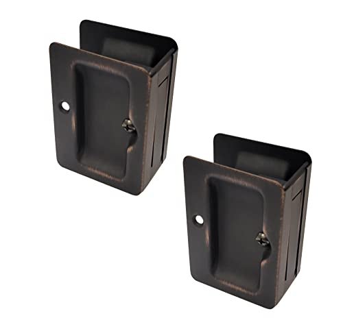 QCAA Premium Quality Solid Brass Rectangular Pocket Sliding Door Pull Passage Lock 314X214 Aged Classic Bronze 2 Pack Made in Taiwan - Image 1