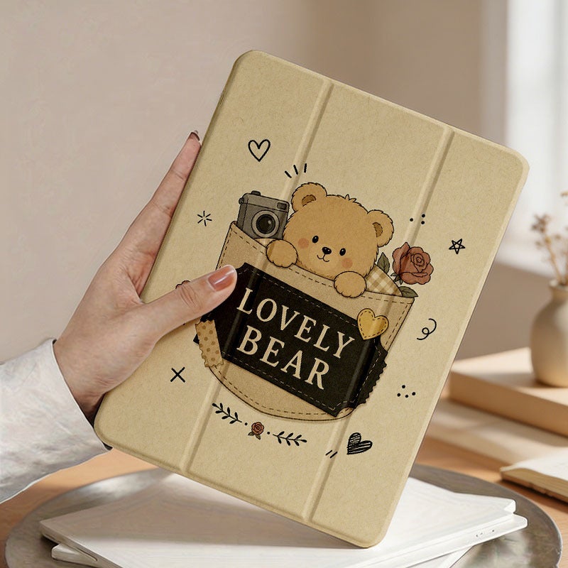 Tablet Case for iPad, Lovely Bear Coffee Doodle Collage, iPad Case for Mini Air Pro 4 5 6 7 8 9 10 11 12, Suitable for 7.9 8.3 9.7 10.2 10.5 10.9 11 12.9 13 inch Clear Shockproof Protective with Stand - Image 4