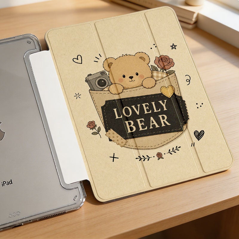 Tablet Case for iPad, Lovely Bear Coffee Doodle Collage, iPad Case for Mini Air Pro 4 5 6 7 8 9 10 11 12, Suitable for 7.9 8.3 9.7 10.2 10.5 10.9 11 12.9 13 inch Clear Shockproof Protective with Stand - Image 3