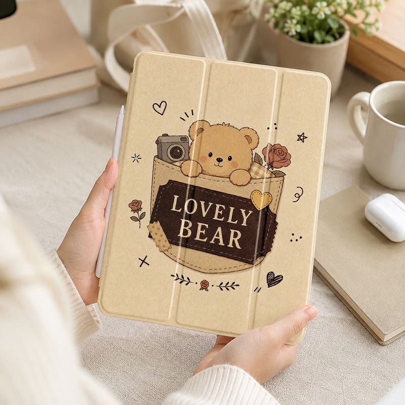 Tablet Case for iPad, Lovely Bear Coffee Doodle Collage, iPad Case for Mini Air Pro 4 5 6 7 8 9 10 11 12, Suitable for 7.9 8.3 9.7 10.2 10.5 10.9 11 12.9 13 inch Clear Shockproof Protective with Stand - Image 5