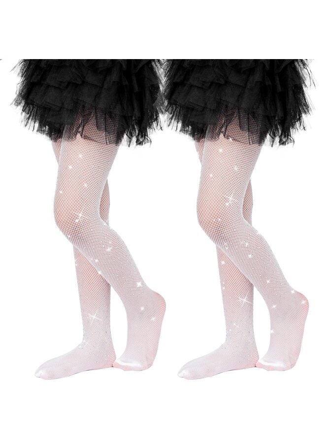 2 زوج من جوارب شبكية للفتيات جوارب شبكية براقة مرصعة بأحجار الراين (أبيض، مقاس صغير) - Image 1