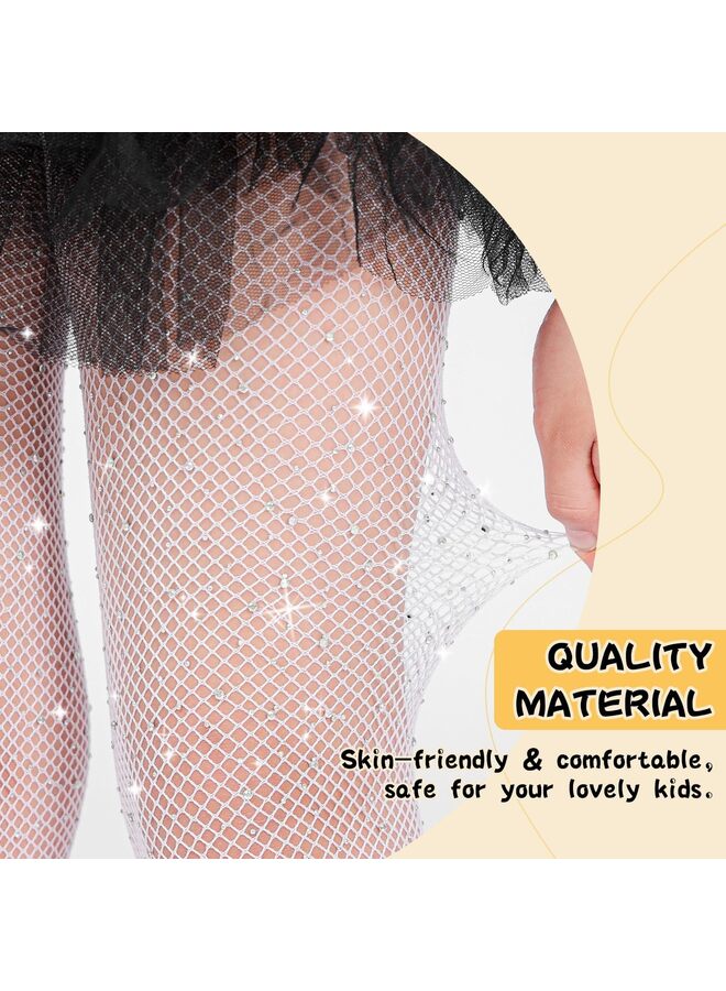 2 زوج من جوارب شبكية للفتيات جوارب شبكية براقة مرصعة بأحجار الراين (أبيض، مقاس صغير) - Image 2
