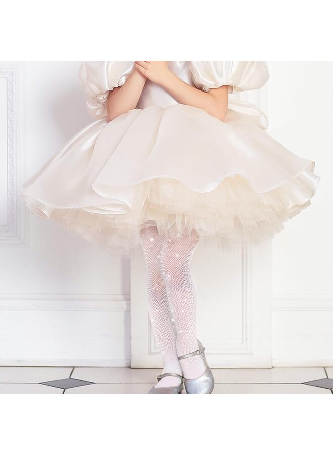 2 زوج من جوارب شبكية للفتيات جوارب شبكية براقة مرصعة بأحجار الراين (أبيض، مقاس صغير) - Image 3