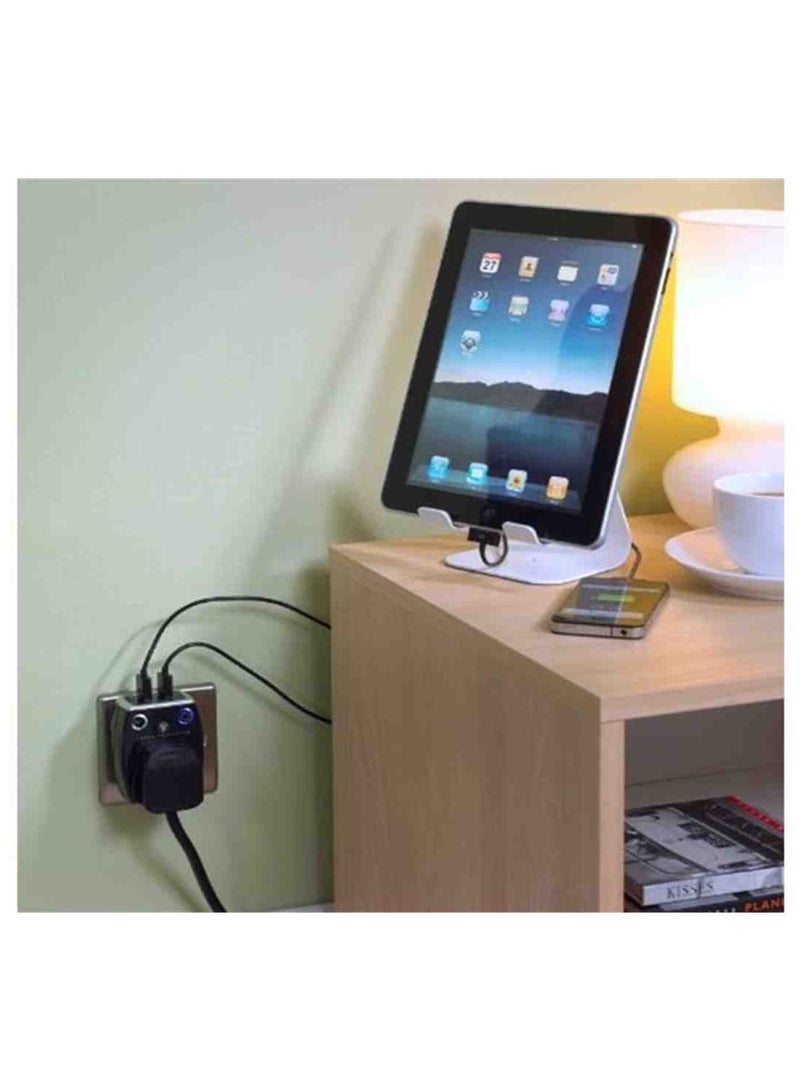 ماستربلاج محول كهرباء ماستر بلج لامع مع منفذين USB بقدرة 3.1 أمبير مع حماية من التيار الزائد وتصميم بدون فقدان المقبس اسود - Image 4
