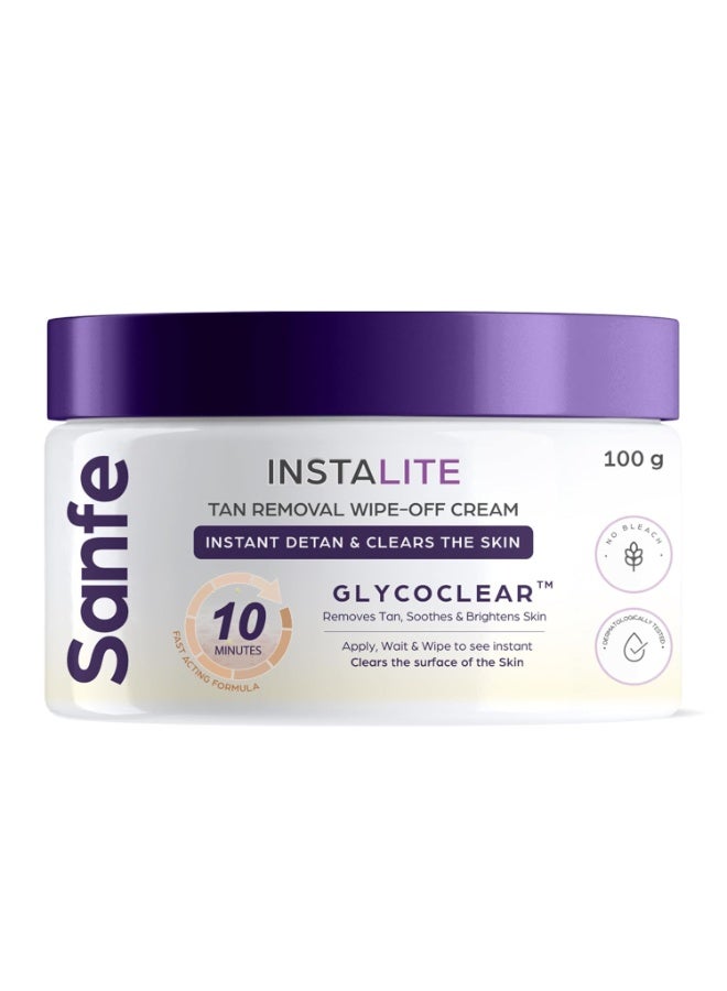 Sanfe Detan Cream Instalite Detan Wipe Off 100 gm | With Glycoclear Technology | 1 Tone Brighter in 10 mintues | For Legs, Arms, Underarms and Back | Detan Cream Pack for Tan Removal & Glowing Skin - Image 1