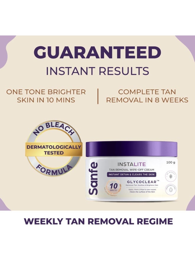 Sanfe Detan Cream Instalite Detan Wipe Off 100 gm | With Glycoclear Technology | 1 Tone Brighter in 10 mintues | For Legs, Arms, Underarms and Back | Detan Cream Pack for Tan Removal & Glowing Skin - Image 3