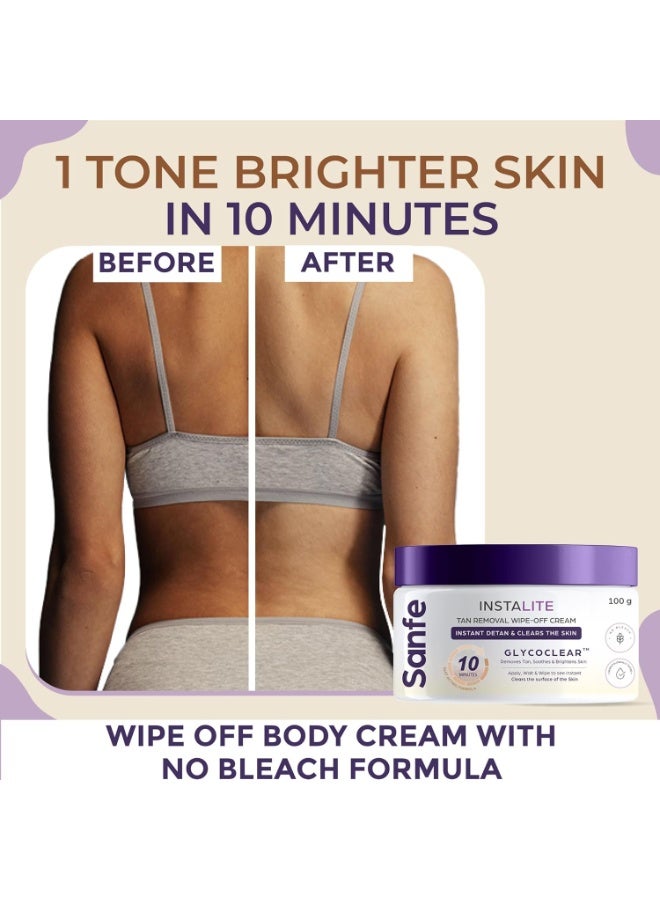Sanfe Detan Cream Instalite Detan Wipe Off 100 gm | With Glycoclear Technology | 1 Tone Brighter in 10 mintues | For Legs, Arms, Underarms and Back | Detan Cream Pack for Tan Removal & Glowing Skin - Image 2