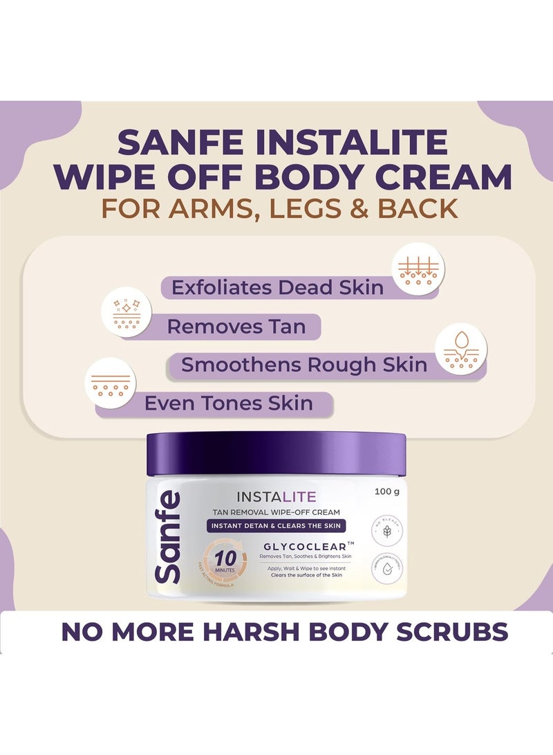 Sanfe Detan Cream Instalite Detan Wipe Off 100 gm | With Glycoclear Technology | 1 Tone Brighter in 10 mintues | For Legs, Arms, Underarms and Back | Detan Cream Pack for Tan Removal & Glowing Skin - Image 4