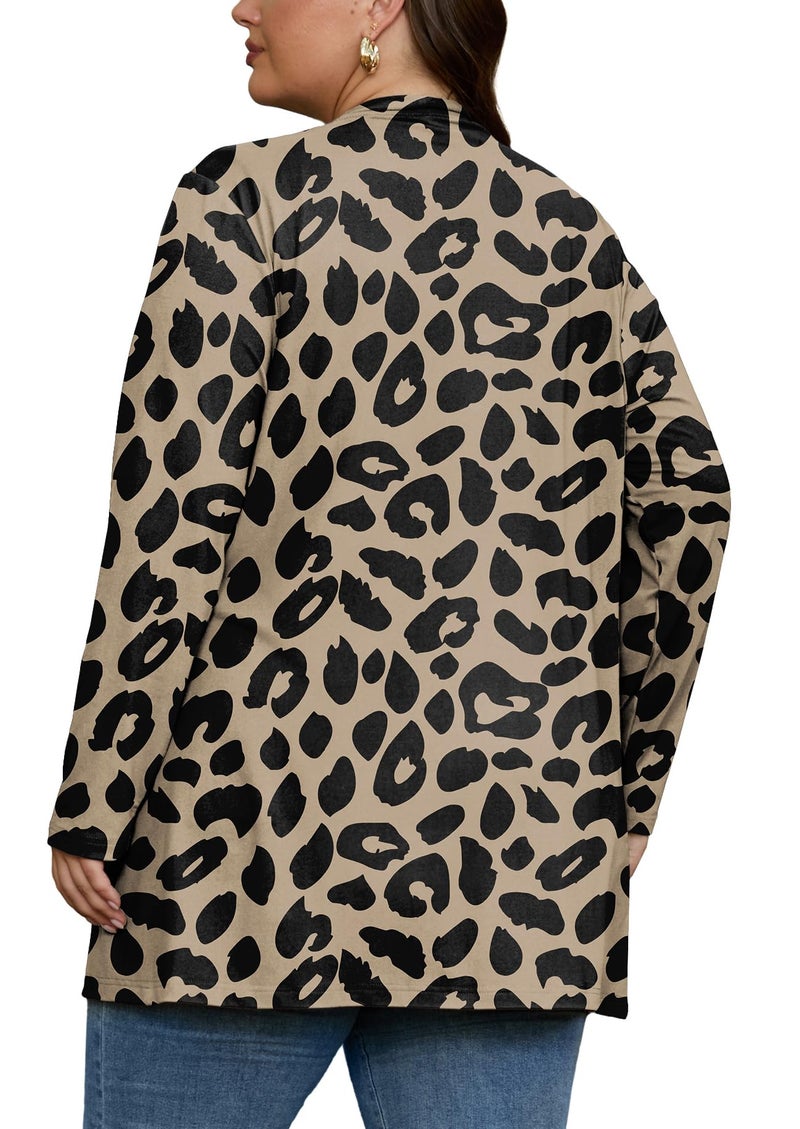OLRIK Plus Size Cardigan For Women Long Sleeve Lightweight Jacket Open Front Cover Ups FP-LD Khaki-3X - Image 4