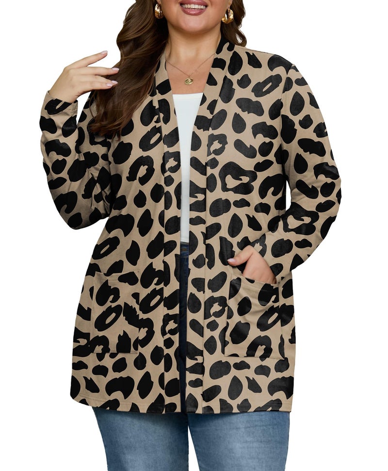 OLRIK Plus Size Cardigan For Women Long Sleeve Lightweight Jacket Open Front Cover Ups FP-LD Khaki-3X - Image 1