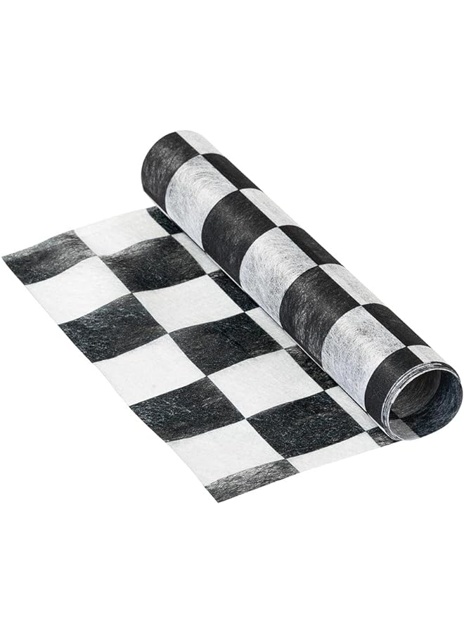 Talking Tables Truly Alice In Wonderland Checkered Fabric Table Runner For A Tea Party Or Birthday Monochrome - Image 1