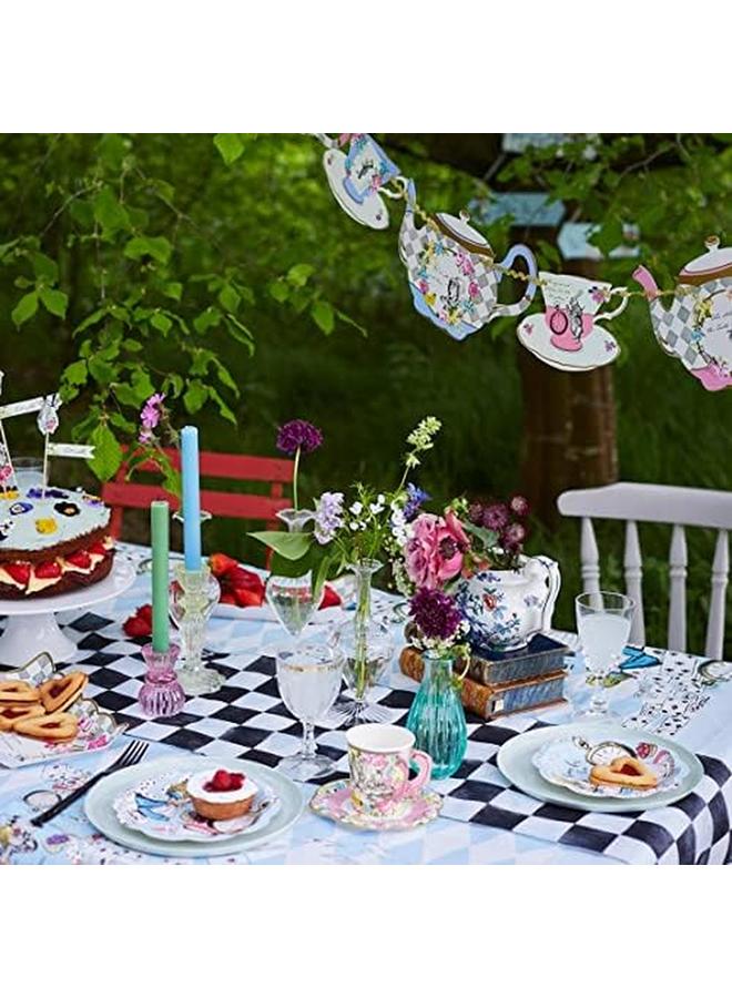 Talking Tables Truly Alice In Wonderland Checkered Fabric Table Runner For A Tea Party Or Birthday Monochrome - Image 3