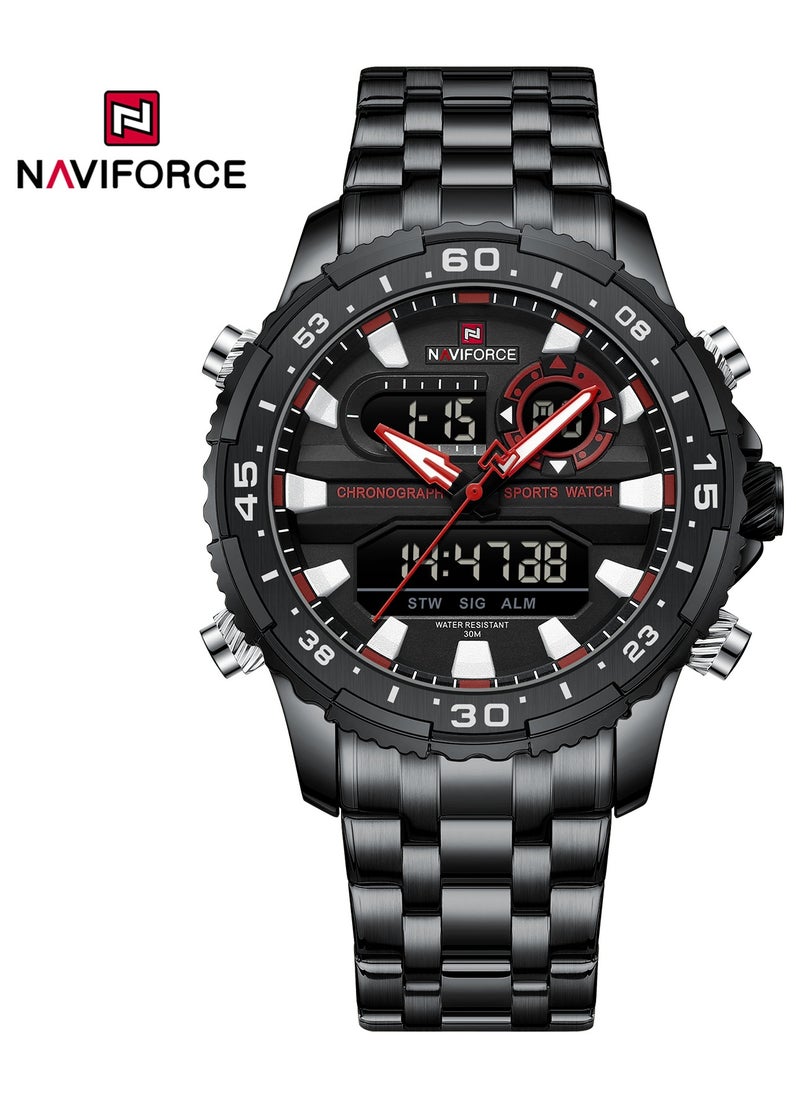 NAVIFORCE Stylish Stainless Steel Analog Digital Sports Watch for Men with Chronograph Dual Display Water Resistant Durable Bracelet Multi-Function Timepiece for Casual and Business Wear  - Image 1