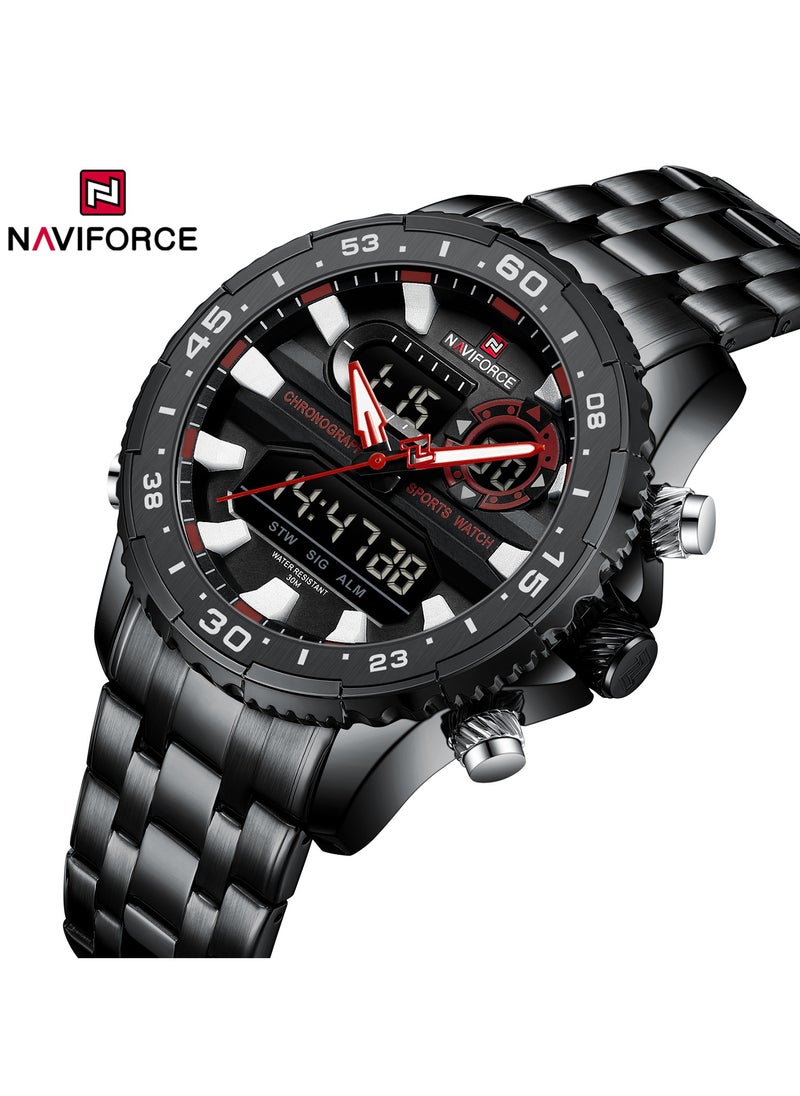NAVIFORCE Stylish Stainless Steel Analog Digital Sports Watch for Men with Chronograph Dual Display Water Resistant Durable Bracelet Multi-Function Timepiece for Casual and Business Wear  - Image 2