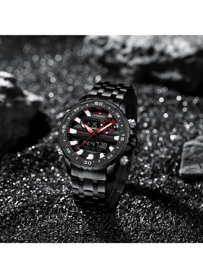 NAVIFORCE Stylish Stainless Steel Analog Digital Sports Watch for Men with Chronograph Dual Display Water Resistant Durable Bracelet Multi-Function Timepiece for Casual and Business Wear  - Image 3