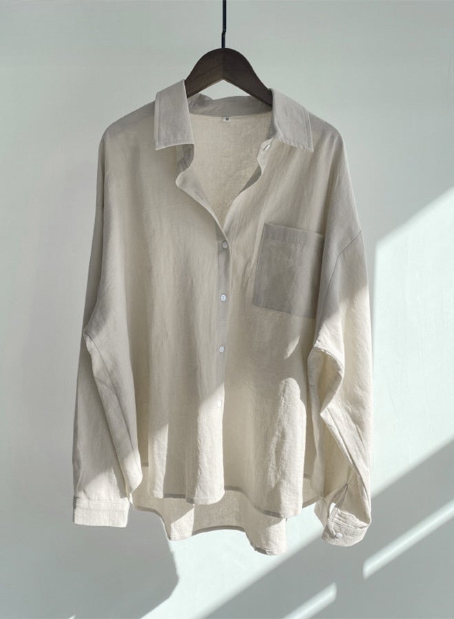 Ladies 2 Piece Set New Trend Fashion Classic Solid Color Cotton Linen Shirt Suit Summer Spring Plus Size Clothes for Women Breathable and Cool Long-Sleeve Lapel Shirt Loose Pants - Image 3