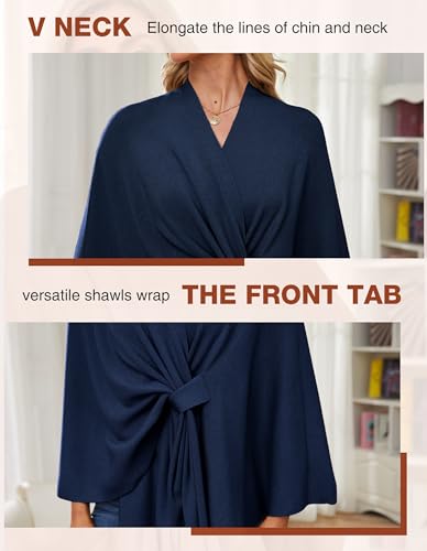 PULI Women's Elegant Shawl Wraps Soft Open Front Poncho Sweater for Spring Fall Winter Dark Slate Blue - Image 4