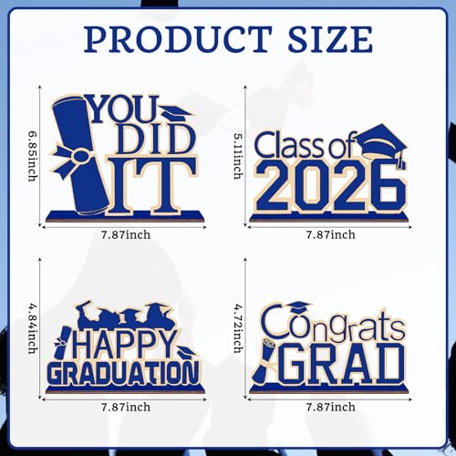 KSKSPE 4 Pcs KSKSPE Graduation Decorations Party Supplies Table CenterpiecesGraduation Theme Design and Sturdy Wooden for Graduation Party Favors DecorationsBlue - Image 5