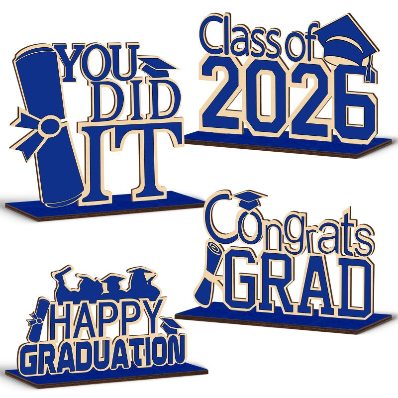 KSKSPE 4 Pcs KSKSPE Graduation Decorations Party Supplies Table CenterpiecesGraduation Theme Design and Sturdy Wooden for Graduation Party Favors DecorationsBlue - Image 3