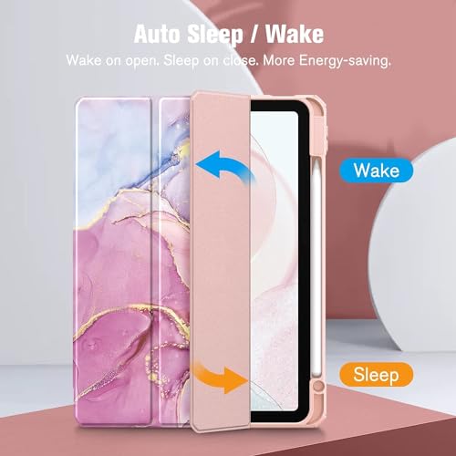 ProElite Case Cover for Apple iPad Pro 13 M4/M5 2024/2025 Cover, Transparent Smart Flip Cover for iPad Pro 13 inch M4/M5 2024/2025 with Pencil Holder, Marble Pink - Image 3