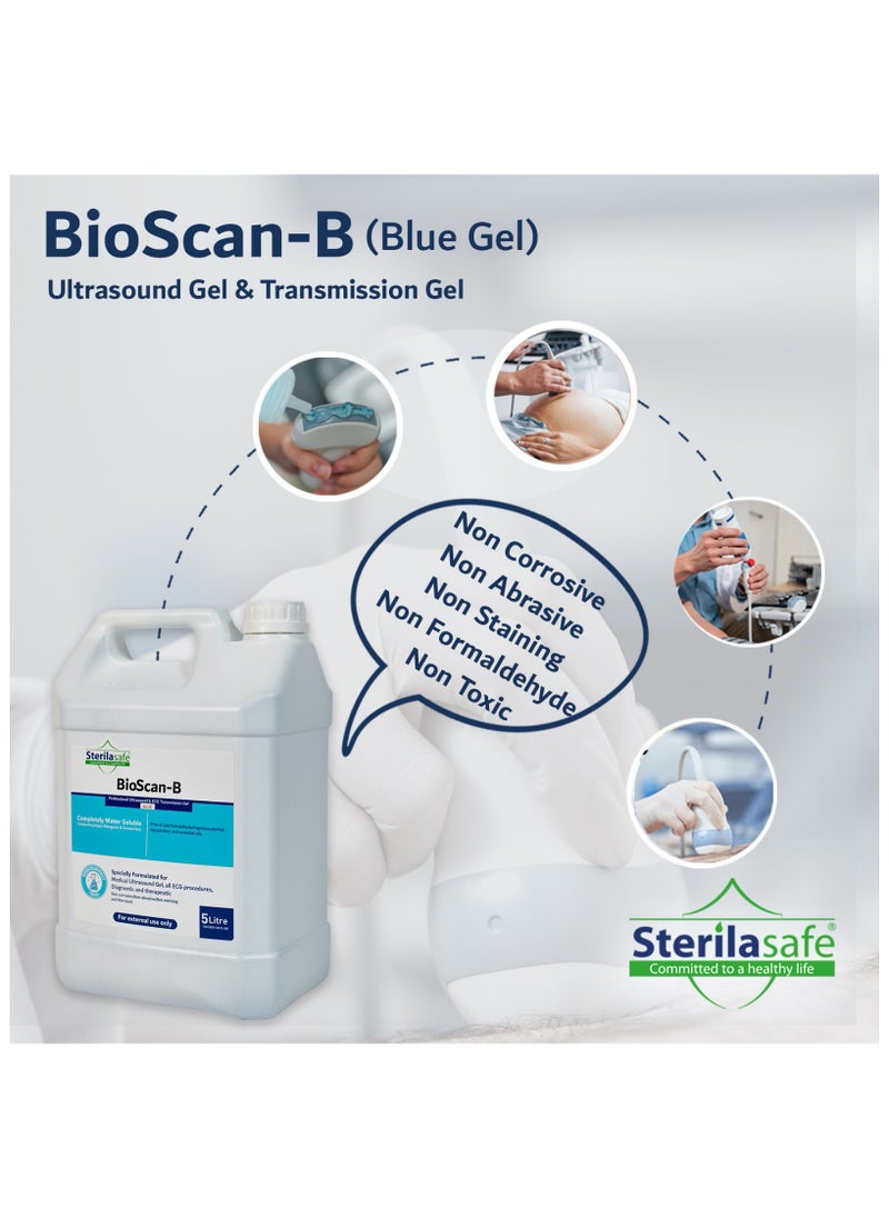 Sterilasafe Sterilasafe BioScan-B Professional ECG Medical Ultrasound Transmission Gel, Blue Gel, For Beauty Application, Gel for Therapeutic Medical, 5 Litre with 250 ml Free Refill Bottle  - Image 3