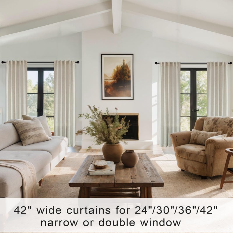 KOUFALL تان بيج الستائر الريفية 42 × 84 بوصات طويلة لغرفة المعيشة 2 لوحات شفافة شديدة الكتان الفذان بوليستر مختلطة السميكة مزرعة المزرعة تبدو الستائر الريفية البدائية لديكور غرفة نوم - Image 2