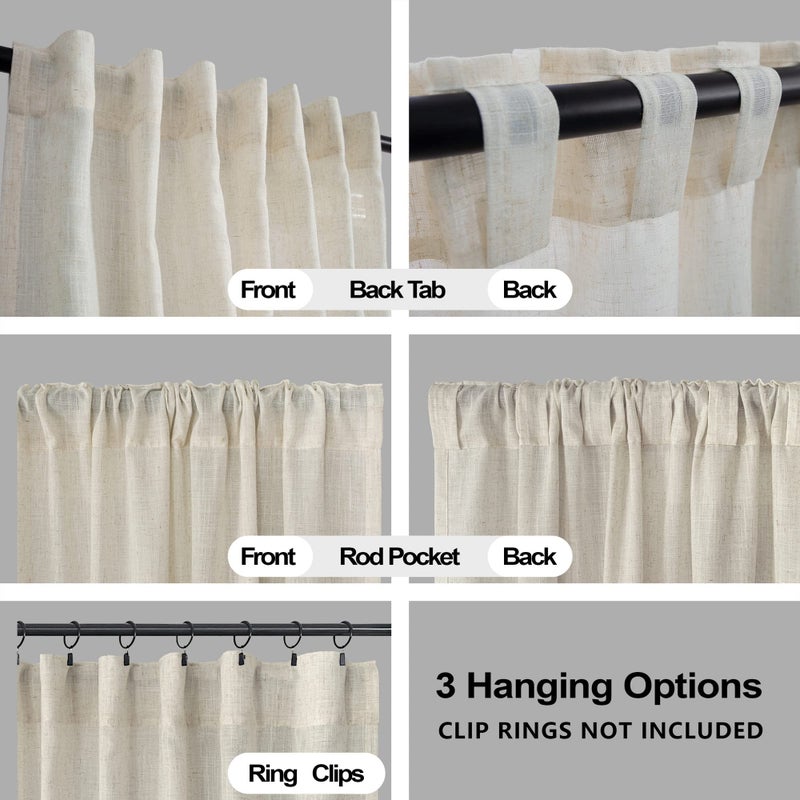 KOUFALL تان بيج الستائر الريفية 42 × 84 بوصات طويلة لغرفة المعيشة 2 لوحات شفافة شديدة الكتان الفذان بوليستر مختلطة السميكة مزرعة المزرعة تبدو الستائر الريفية البدائية لديكور غرفة نوم - Image 4