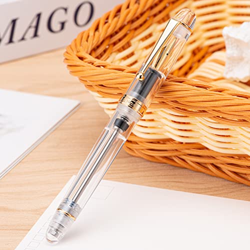 Asvine V126 Vacuum Filling Fountain Pen Medium Nib, Transparent Clear Acrylic, Large-Capacity with Gift Case - Image 4