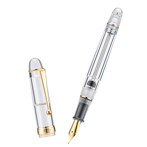 Asvine V126 Vacuum Filling Fountain Pen Medium Nib, Transparent Clear Acrylic, Large-Capacity with Gift Case - Image 3