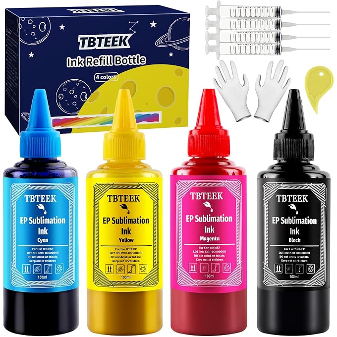 TBTeek 400ml Sublimation Ink Refilled for C88 C88+ WF7720 WF7710 ET-7700, ET-7750 ET-2720, ET-4700 ET-4760 ET-15000 Printer (ICC Profile Available)