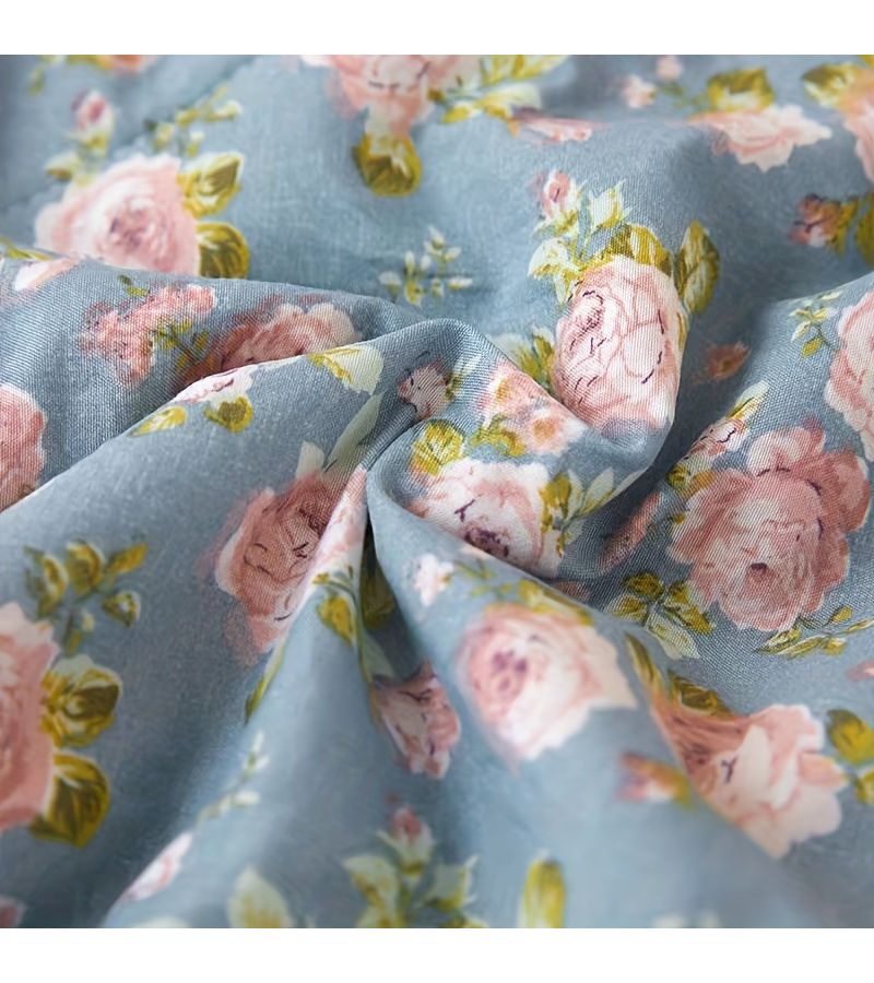 Light Blue Summer Thin Quilt With Blue Rose Floral Pattern And Super Soft Solid Color Lining For Living Room Balcony Bedroom 39 37 By 59 06 Inches - Image 2