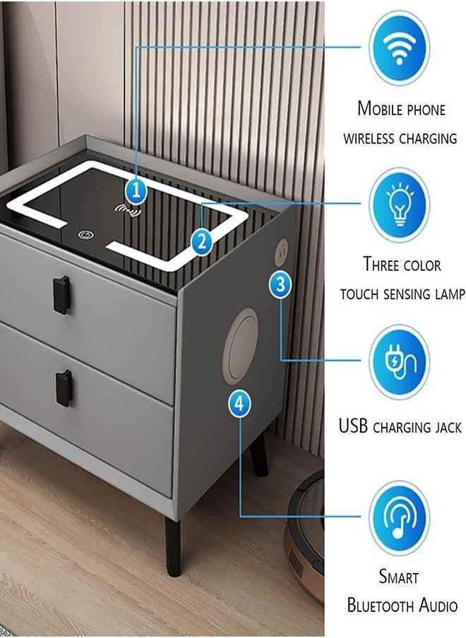 Generic - Smart Bedside Table, Morden Nightstand End Table, Sofa Side Table, with Wireless Charging USB Port and Adjustable LED Lights - Image 1