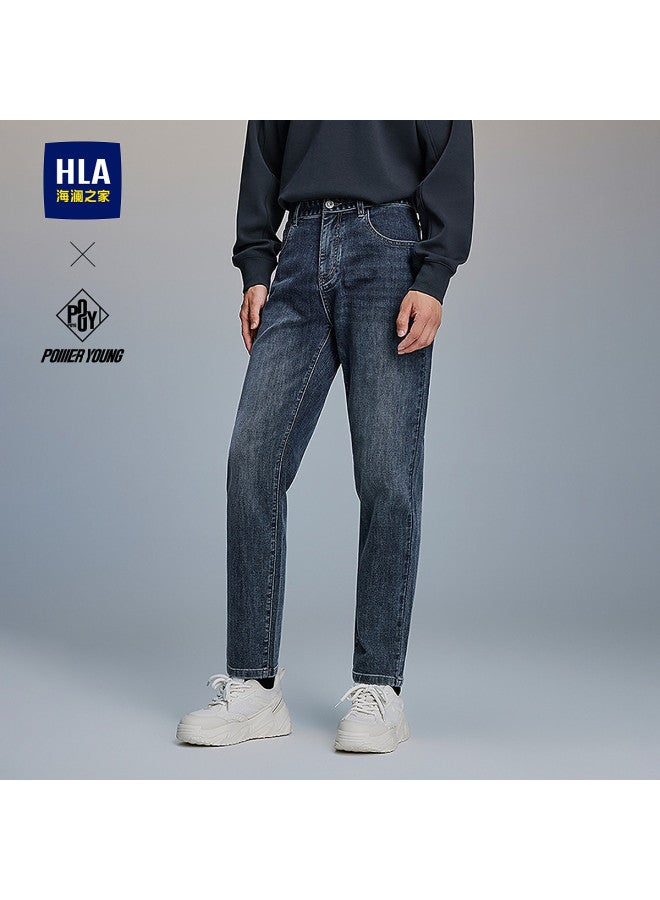 HLA اتجاه الشارع الجديد】25 ربيع وخريف جينز رجالي فضفاض مطرز بخطاب بخمسة جيوب مغسول - Image 2