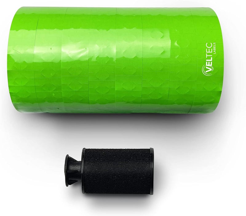 Veltec One-Line Pricing Labels for Monarch 1131 Price Gun – 1 Sleeve, 20,000 Labels with Security Slits and Free Ink Roller (Green) - Image 2
