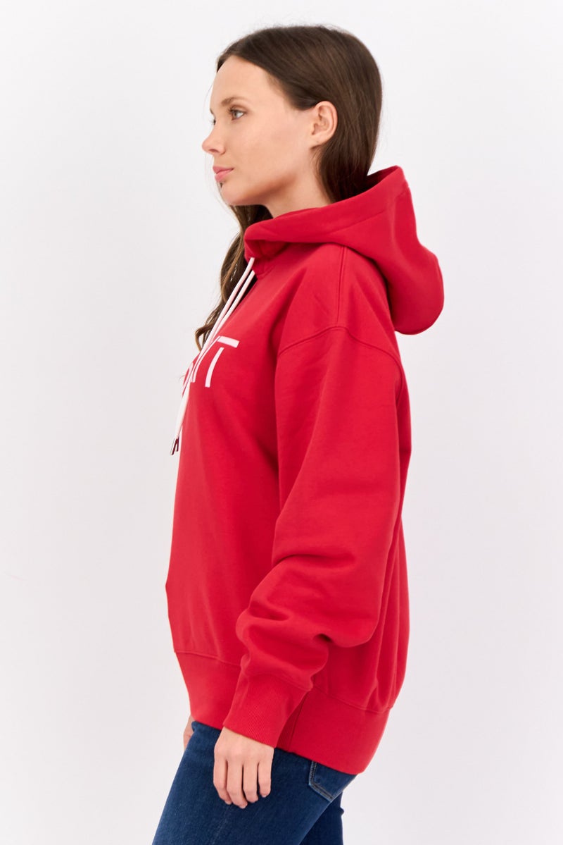 ESPRIT Women Long Sleeves Brand Logo Hooded Sweatshirts, Red - Image 4