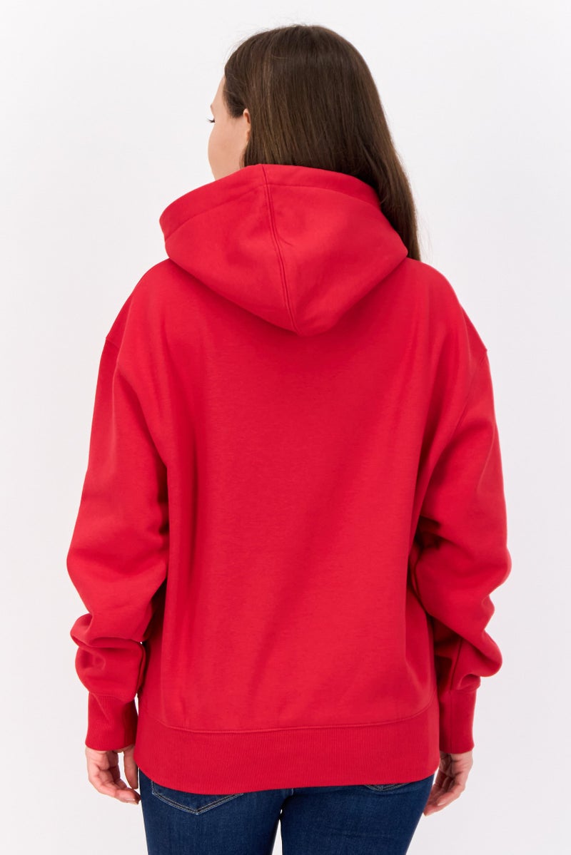 ESPRIT Women Long Sleeves Brand Logo Hooded Sweatshirts, Red - Image 2
