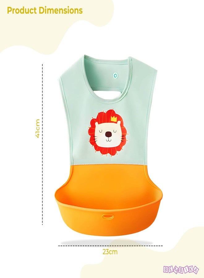 BEMBIKA Baby Feeding Essential Baby Feeding Bib Silicone Tableware Waterproof, Washable Lightweight And Ideal For Feeding Baby & Toddlers-(Lion Orange) - Image 5
