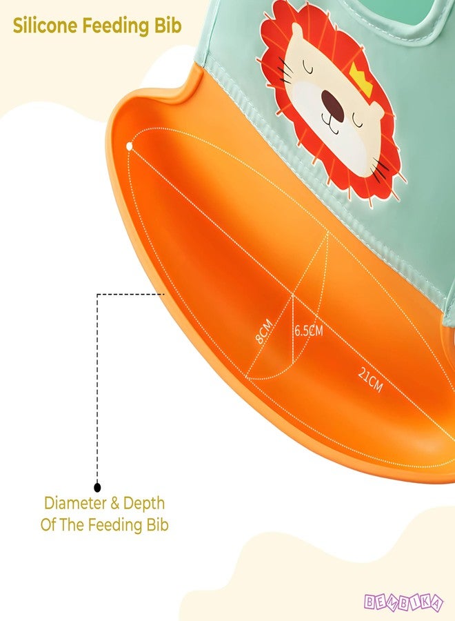 BEMBIKA Baby Feeding Essential Baby Feeding Bib Silicone Tableware Waterproof, Washable Lightweight And Ideal For Feeding Baby & Toddlers-(Lion Orange) - Image 2